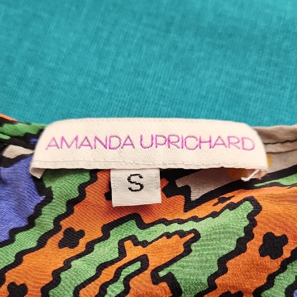 Amanda Uprichard 100% Silk Abstract Print  Dress Long Sleeve Blue Multi Size S - Picture 3 of 9